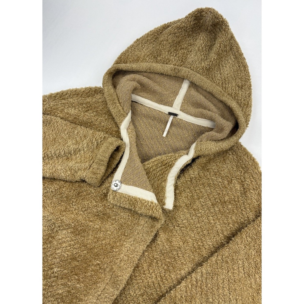 Free People Warm Wishes Cardigan Sweater Beige Oversized Fleece Snap Women's XS